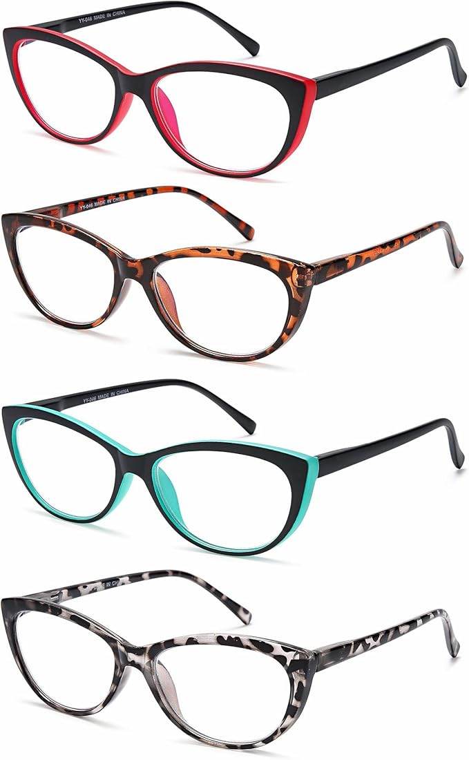 EYEURL 4 Pack Cat Eye Reading Glasses for Women, Blue Light Blocking Readers Lightweight Spring Hinge Anti UV Rays Fashion Eyeglasses +1.75