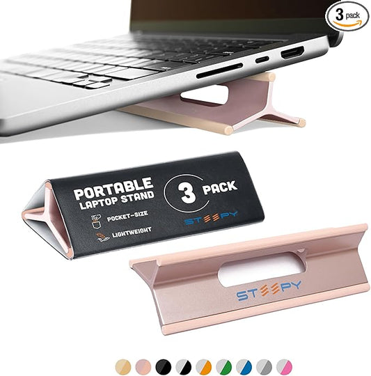 Steepy Adjustable Laptop Stand for Desk - 3 Heights Computer Riser - Portable With Adjustable Height