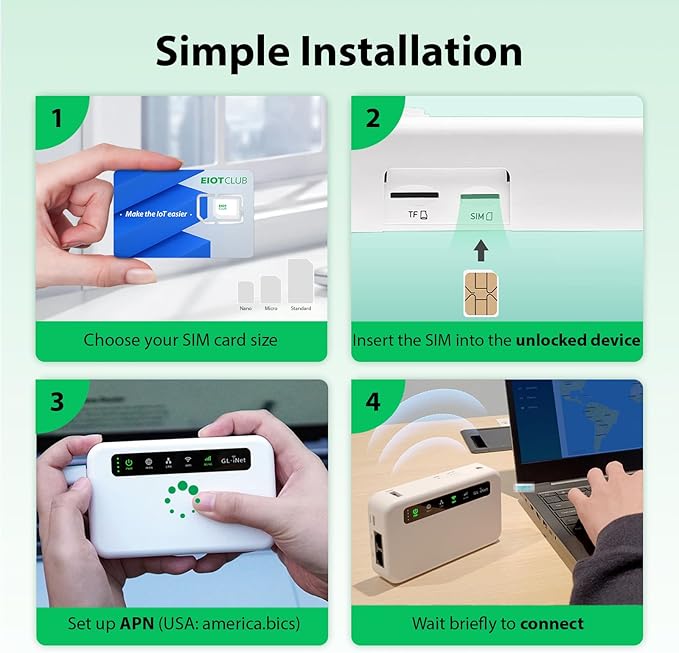 EIOTCLUB Prepaid Data SIM Card 25GB/30Day, 5G/4G LTE Nationwide Coverage, Compatible with AT&T Network | Data Only SIM Card for Routers, Portable WiFi Hotspots, Tablets & Unlocked Phones, No Contract