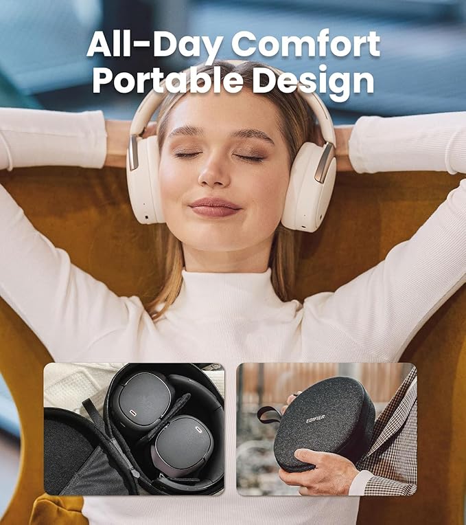 Edifier WH950NB Gen 2 Wireless Hybrid Active Noise Cancelling Headphones, Hi-Res Audio with LDAC 8-Level ANC, Spatial Sound 80H Playtime Bluetooth 5.4 Foldable 3.5mm AUX, Travel Case - Ivory