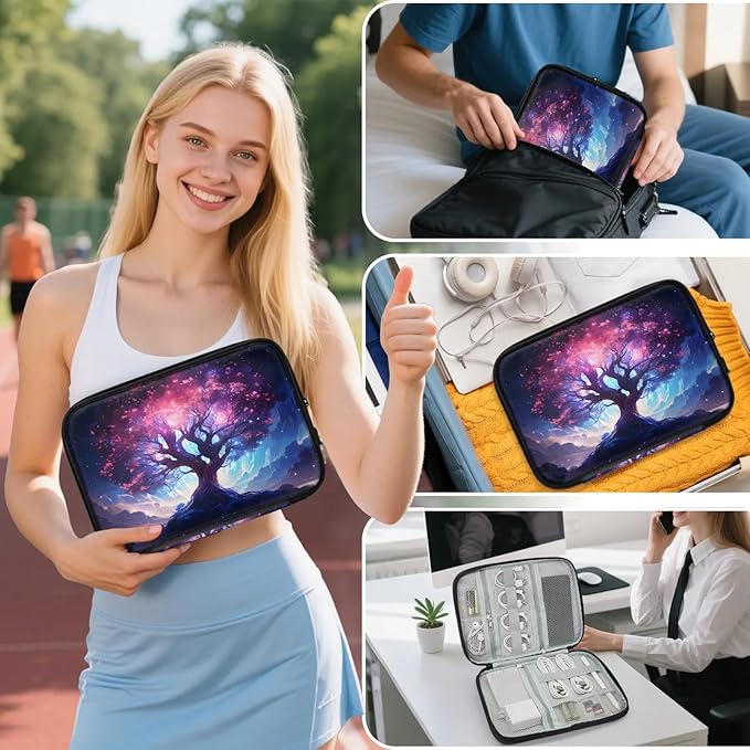 Tree of Life Electronics Travel Organizer Case, Tech Accessories Cable Storage Bag for Cords, Charger, Phone, Hard Drive