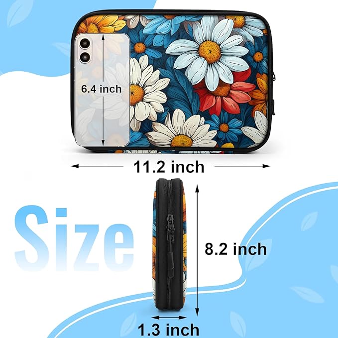 Colorful Daisy Flowers Electronics Travel Organizer Case, Tech Accessories Cable Storage Bag for Cords, Charger, Phone, Hard Drive