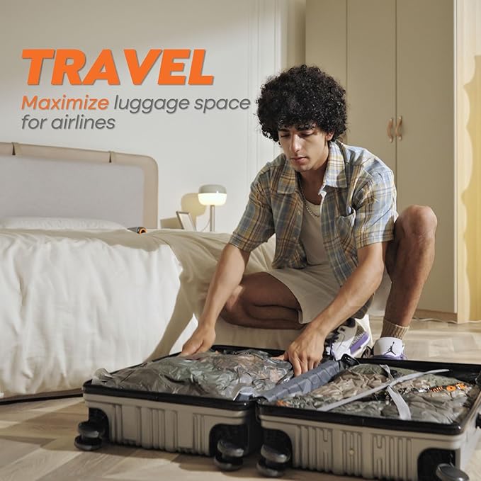 Rechargeable Wireless Pump Travel Storage Bags Set - 10 Pack Portable Space Saver Bags for Travel & Home - Vacuum Compression Packing Seal for Clothes, Blankets, Seasonal Storage