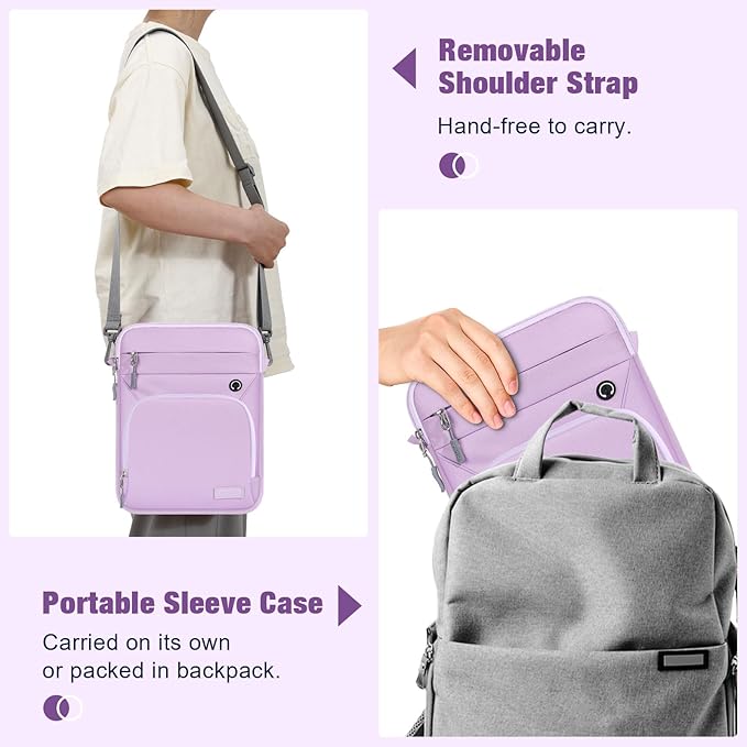 MoKo 9-11 Inch Tablet Sleeve Bag, Fits 11 inch iPad Air M3, iPad A16 2025, Pro 11 M4, 10/9/8/7th, Tab S8/S9 11, Multifunctional Bag with Shoulder and Headphone Port, Purple