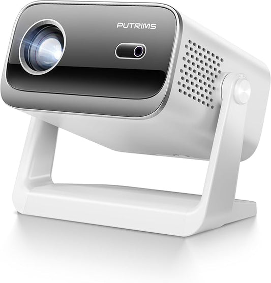 Projector with WiFi and Bluetooth - Mini Projector Short Throw[145°Adjustable-Stand & Electric Focus & Auto Keystone 50% Zoom] PUTRIMS Portable 1080P Home Outdoor Movie Proyector for TV Stick/Phone