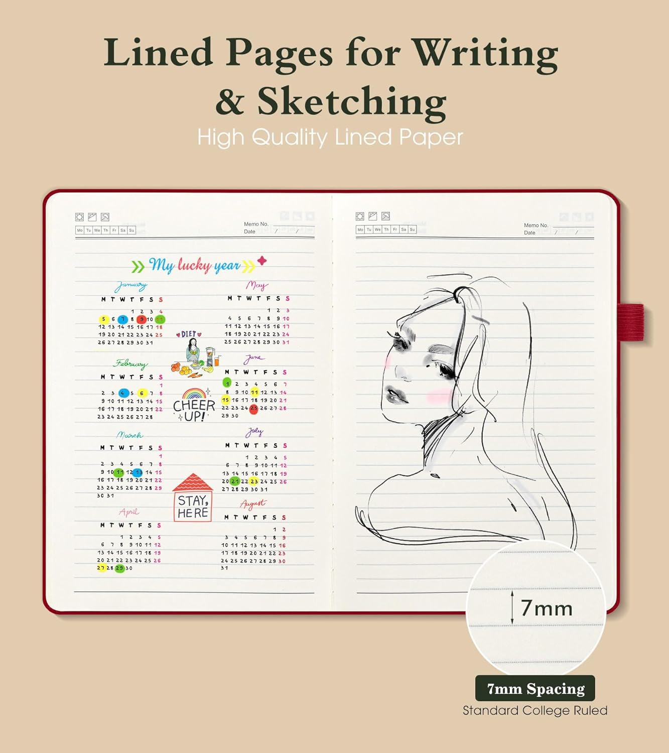 Lined Journal Notebook for Men Women, 160 Pages Ruled Paper, Inner Pocket, A5 Hardcover Vintage Leather Notebooks for Work, School, Travel Journaling,Daily Diary,Notepad 5.8" x 8.5" (Burgundy)