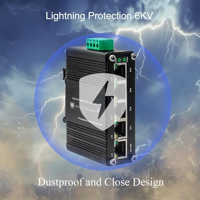 Mini 5 Port Industrial Gigabit Ethernet Switch, Unmanaged Hardened Network Switch, 12-48VDC Wide Power Input, DIN-Rail or Wall Mount, Plug and Play, Outdoor Rated, Rugged Metal Case