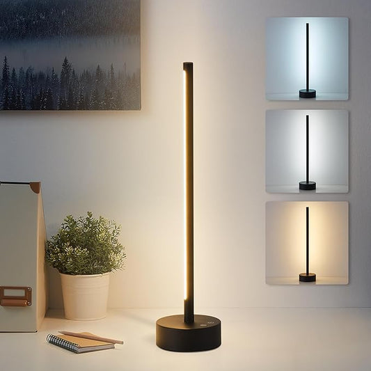 Cordless LED Table Lamp, Battery Operated Portable Desk Lamp,Dimmable/3 Color/Memory Function,Modern Rechargeable Table Light for Living Room,Bedroom,Bedside,Black