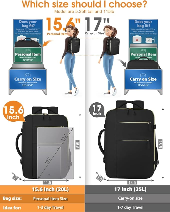 Capolo Travel Backpack for Women Men Waterproof Laptop Backpack Airlines Approved Personal Item Backpack Bag Computer Bookbag for Business, Work, Traveling Fits 15.6 Inch Laptop(Black)