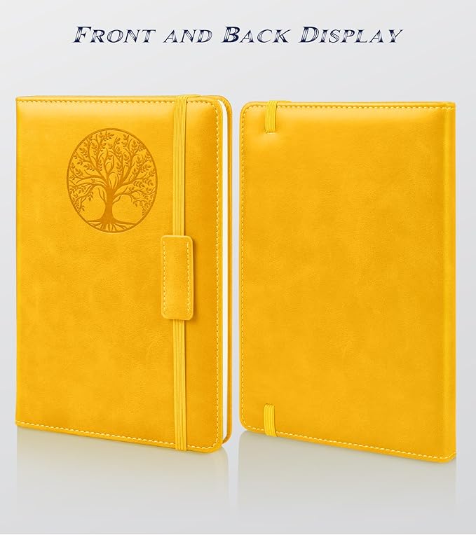 Lined Journal Notebook for Women Men,256 Pages A5 Hardcover Leather Journals for Writing,Travel,Business,Work & School,College Ruled Notebooks for Note Taking,Diary Notepad 5.7"×8.3" yellow