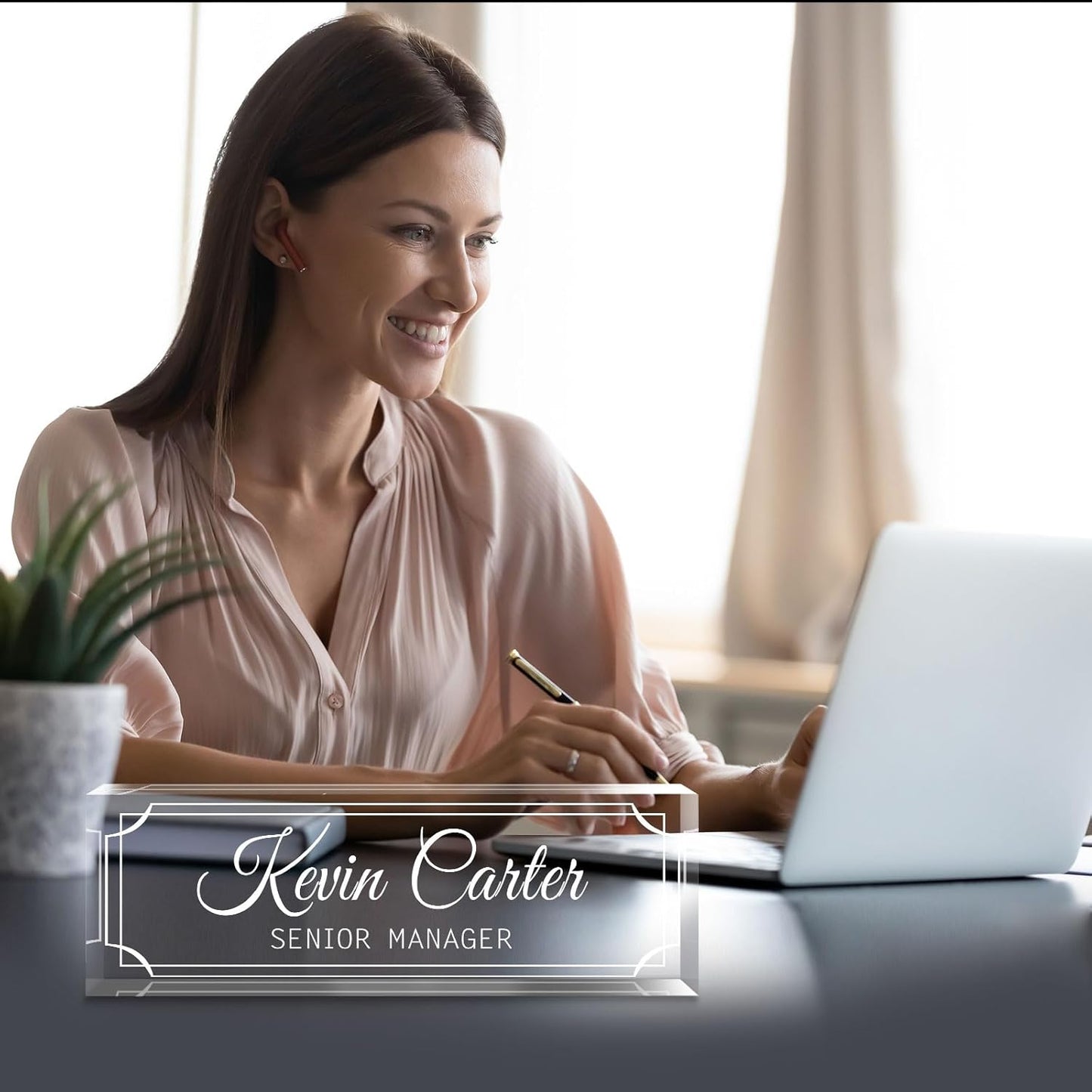 Name Plate for Desk Personalized, Acrylic Desk Decorations, Employee Appreciation Gifts, Custom Office Gifts for Coworkers, Boss, Teacher, Nurse (Engraving 02)