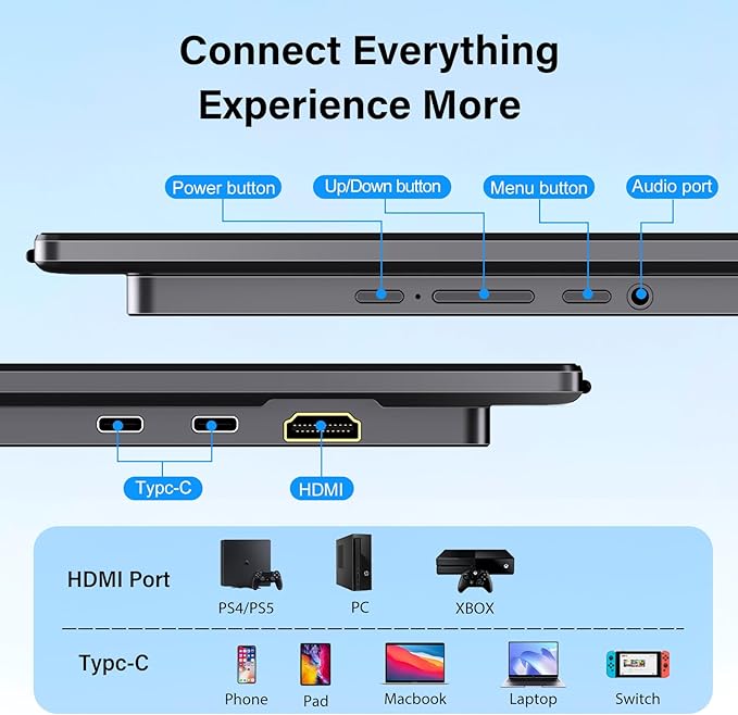 InnoView 23.8" Large Portable Monitor, FHD 144HZ 100% SRGB IPS USB-C HDMI Work Home Gaming Second Monitor 1080P W/180°Adjustable Stand for Laptop, MacBook, Phones
