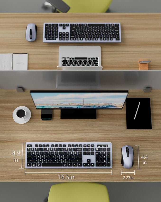 Wireless Keyboard Mouse Combo - 2.4Ghz Office Quiet Keyboard and Mouse Wireless - 104 Keys Full Size Ergonomic Keyboard for Laptop, Computer, PC, Notebook (Full Size Blue Purple Black)