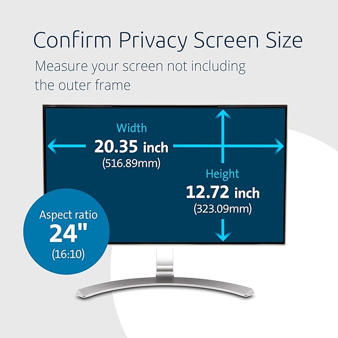 Kensington MagPro 24 Inch Magnetic Computer Privacy Screen for Desktop, Removable 16:10 Computer Privacy Filter, Anti-Glare Blue Ray Reduction, Compatible with Slim Bezel Monitors, K55423WW