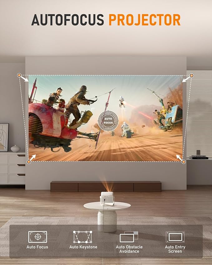 Netflix Projector, VISSPL Full HD 1080P Video Projector, Portable Outdoor Projector with Stand, Kids Gift, Home Theater Movie Phone Projector Compatible with Android/iOS/Windows/TV Stick/HDMI/USB