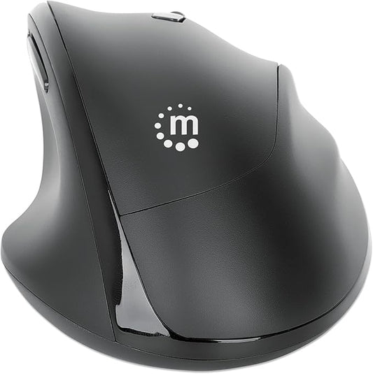 MANHATTAN Wireless Ergonomic Mouse – 2.4 GHz RF, 800/1200/1600 dpi, Six Buttons with Scroll Wheel, USB-A & USB-C 2-in-1 Receiver Dongle – for Laptop, Computer, PC - 3 Yr Mfg Warranty – 190237