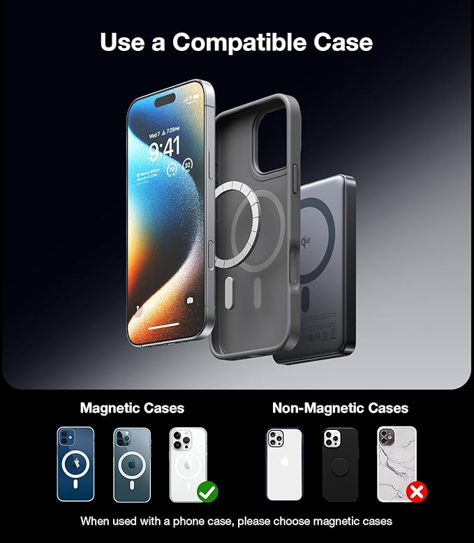 TORRAS MiniMag Qi2 Power Bank, Ultra-Slim 10,000mAh iPhone Air Magnetic Battery Pack, Qi2 Certified 15W Ultra-Fast Compatible Portable Charger, Ergonomic Design, for iPhore 17/16/15/14/13/12, Gray