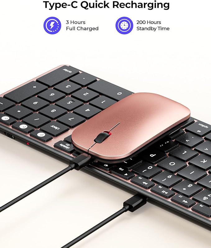 seenda Bluetooth Keyboard and Mouse for Mac, SKM64-2 Multi-Device Rechargeable Slim Wireless Keyboard Mouse Stainless Steel Full Size, Compatible with MacBook Pro/Air, iPad, Mac - Black Rose Gold