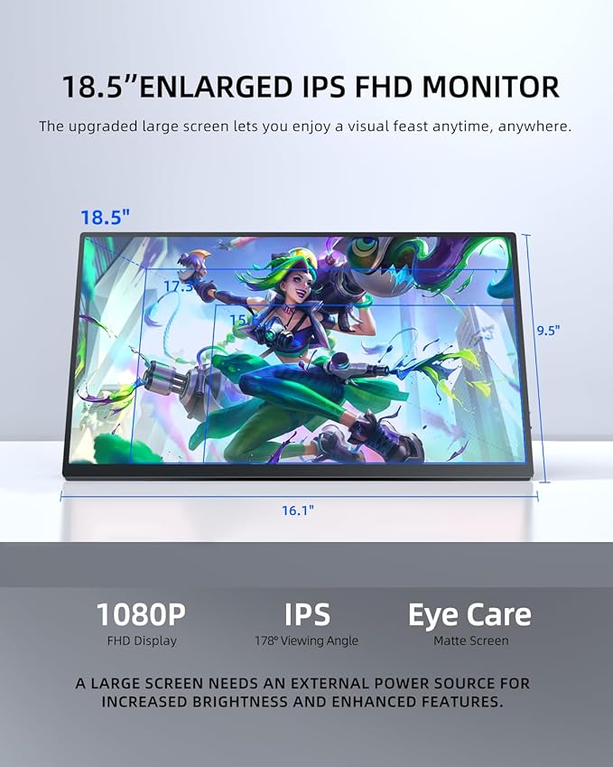 UPERFECT Portable Monitor 18.5 inch 120Hz 100% sRGB 1080P Portable Laptop Display w/Smart Cover, VESA & Speakers, Frameless IPS HDR Gaming Monitor USB-C HDMI Travel Second Monitor