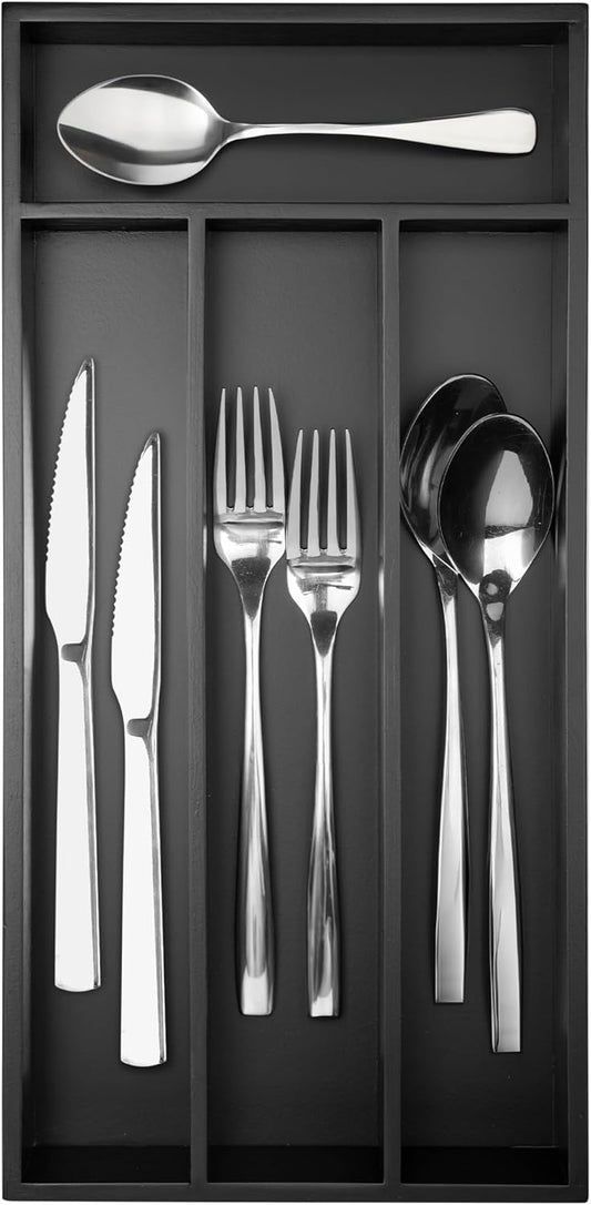 Silverware Organizer Small Bamboo Kitchen Drawer Organizer Utensil Organizer Silverware Holder Cutlery Organizer in drawer Flatware Organizer Tray (Black 4 Slots)