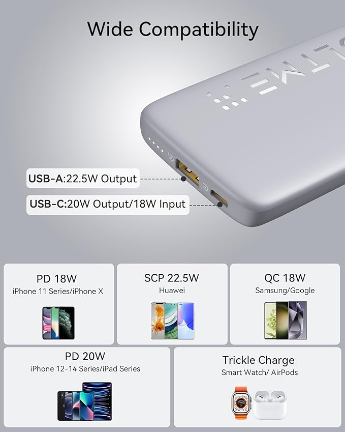VOLTME Portable Charger, Slim 10000mAh 5V/3A Power Bank, USB C in&Out High-Speed Charging Battery Pack, Travel Essentials Compatible with iPhone 17/16Series,Samsung S25/S24, Google iPad etc