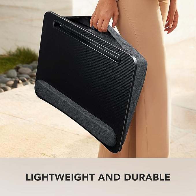 UANUO Lap Laptop Desk - Portable Lap Desk with Pillow Cushion, Fits up to 15.6 inch Laptop, with Anti-Slip Strip & Storage Function for Home Office Students Use as Computer Stand - Black