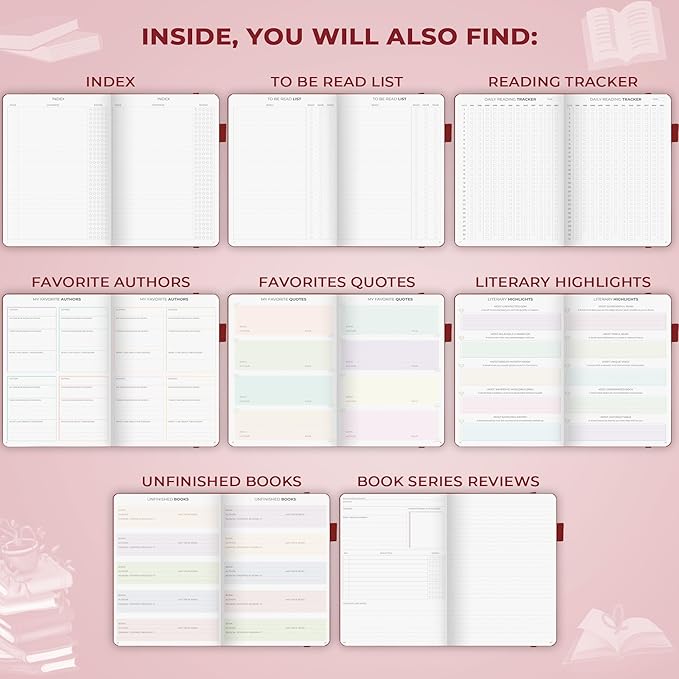 Clever Fox Reading Journal Premium – Review Log Notebook with Reading Tracker – Gifts & Accessories for Book Lovers, Adults & Kids (Burgundy)