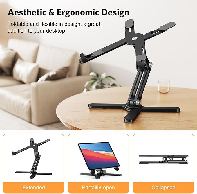 OMOTON 360° Rotating Laptop Stand Riser for Desk, Ergonomic Foldable Computer Stand Adjustable Height Angles for Collaborative Work, Easy Storage Fit Macbooks,All Laptops up to 16 inches, Black