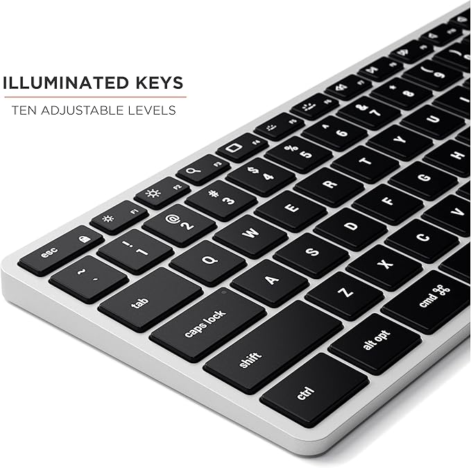 Satechi Slim X3 Bluetooth Backlit Keyboard for Mac, Illuminated Keys & Multi-Device Sync, for MacBook Air/Pro M4, iPad Air/Pro M4/M3, iPad mini, Mac mini, iMac - Silver