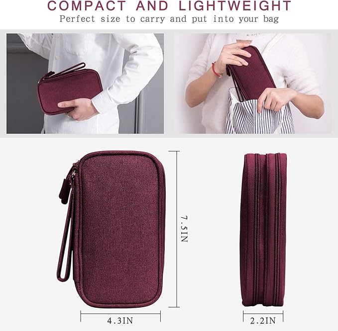 Skycase Electronic Organizer Travel Case - Waterproof Travel Cord Pouches for Organization, Cable Organizer, All-in-One Double Layers Storage Bag for Accessories, Charger, Cable, Red