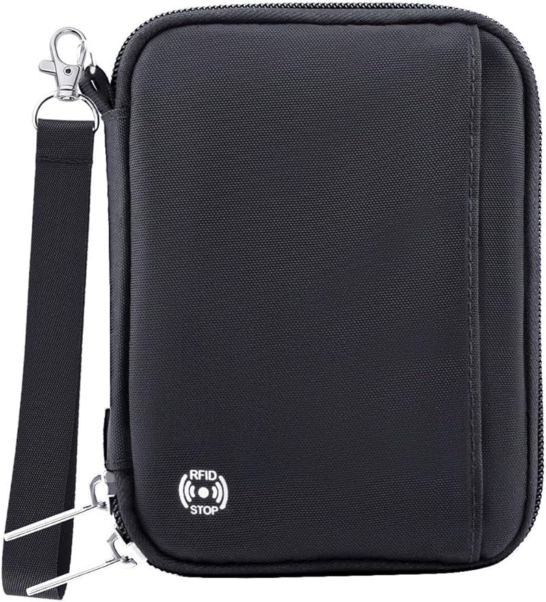 WALNEW Passport Holder for Travel - RFID Blocking Travel Wallet Essentials Organizer with Card Slots & Zipper Pocket (Women/Men), Black