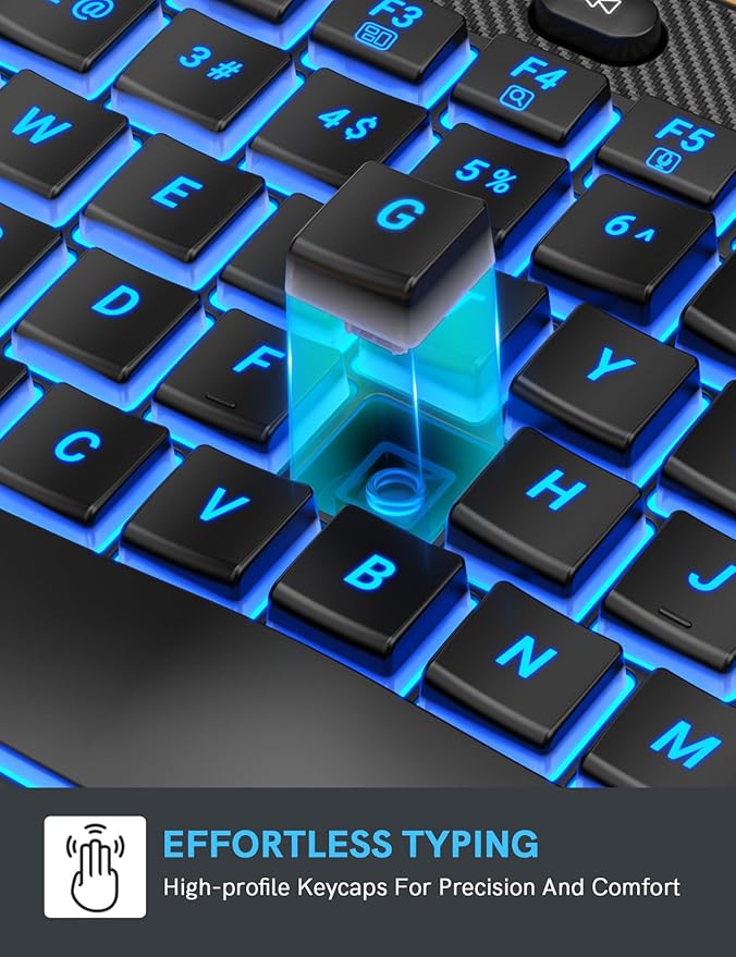 SABLUTE Ergonomic Wireless Keyboard and Mouse Combo - Wave Keyboard with Soft Leather Wrist Rest, Resistant Keys, RGB Backlit Rechargeable Set for PC/Mac/Chromebook (Black and Blue)