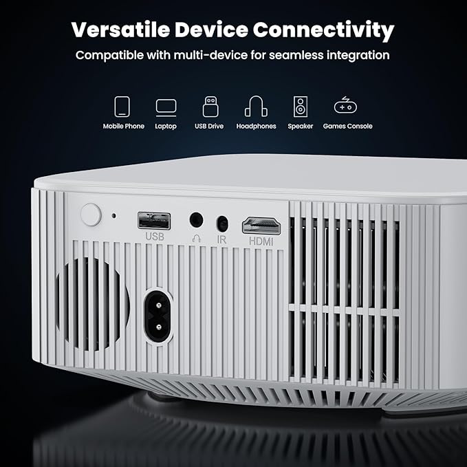 [Netflix-Licensed/1500ANSI] Smart Outdoor Projector: NICPOW 4K Projector with Wifi and Bluetooth, Built-in Apps, Auto Focus & Keystone, Portable Proyector for Home & Outdoor Use, White