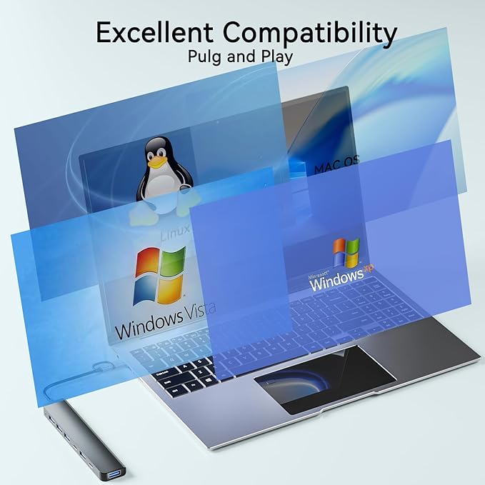 USB C Hub Multiport Adapter,7 in 1 USB-C & USB A Hub Expansion Multi USB3.0/2.0 Port,Aluminum USB Type C Hub for iPhone 16 15,Laptop,PC,Mac,MacBook Pro Air,iPad,Desktop,Grey