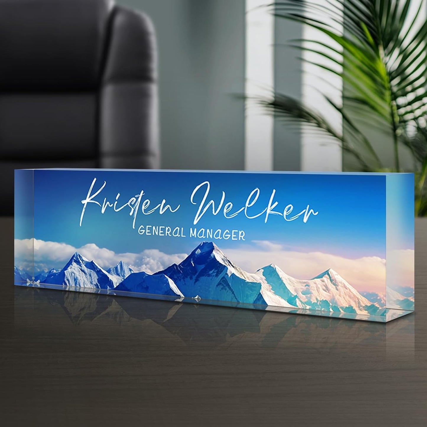 Personalized Name Plate for Desk - Custom Engraved Name Plates for Man - Boss Day Gifts for Boss - Acrylic Office Decor Appreciation Gifts for Teacher Nurse Coworker Social Worker (Blue Mount)