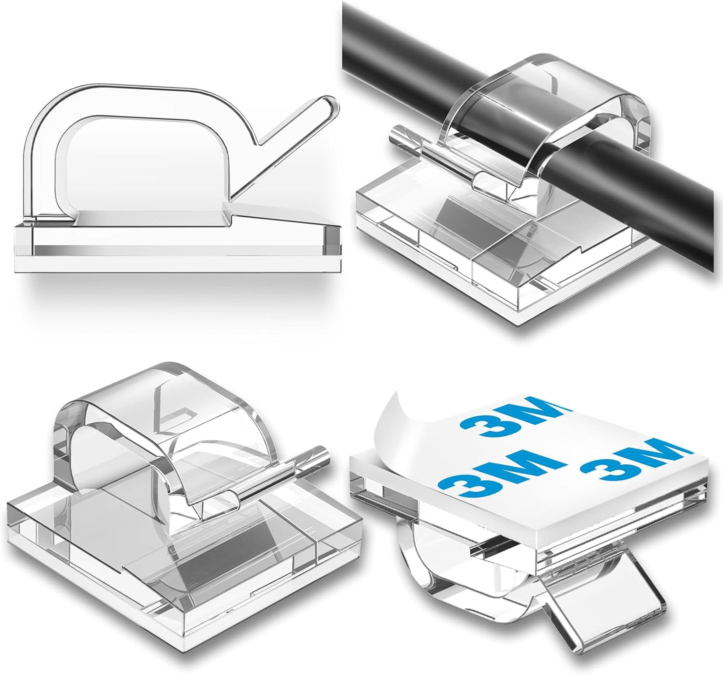 65Pcs Cable Clips, Adhesive Cable Organizer Cord Holder Wire Clip Wire Management Self Adhesive Hooks Wire Holder for Office, Home(Transparent, 65PCS-Large)