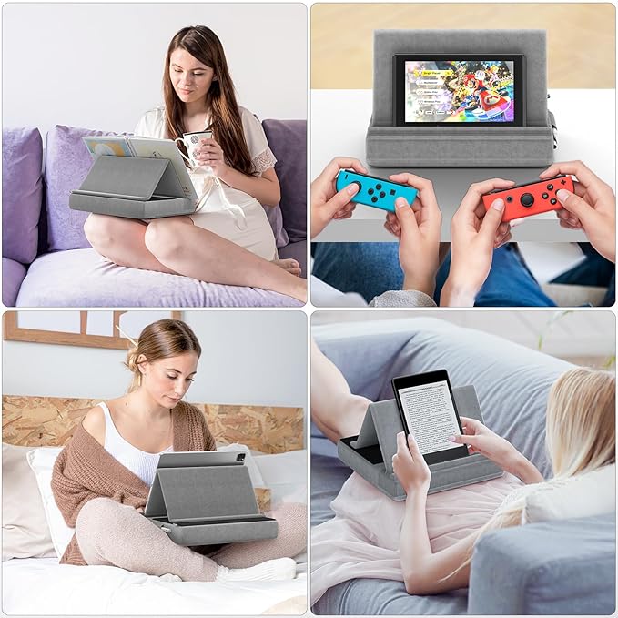 KDD Tablet Pillow Stand, Multi-Angle Viewing Ipad Holder for Lap, Bed and Desk, Foldable Soft Pad Dock with Stylus Mount Compatible with Ipad Pro 12.9, 10.5, 11, Air, Mini, Phones, Books, E-Reader