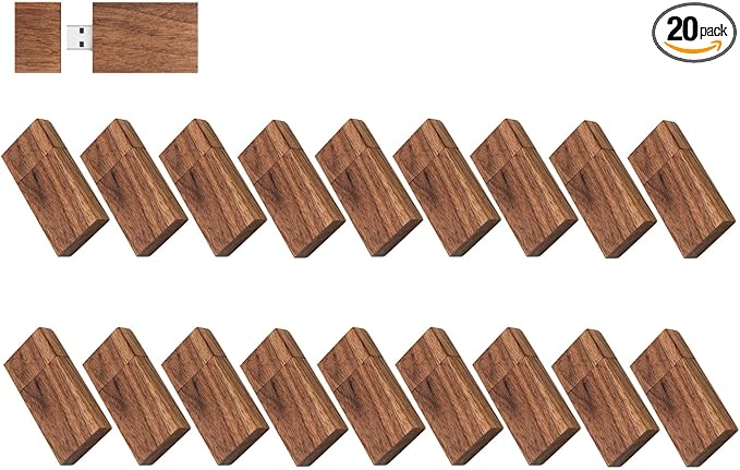 4GB Wooden Flash Drives 20 Pack, EASTBULL Walnut Wooden Thumb Drives Pack Bulk Flash Drives Pack High Speed USB 2.0 for Storage (Dark Brown)