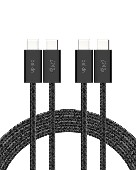 Belkin USB C to USB C Cable 2-Pack, 6.6ft, 240W - Type C Charger, iPhone Charger Cord, Soft, Braided, Flexible for iPhone 17, Galaxy S25, Pixel 10, MacBook, Chromebook, iPad Pro, Switch – Black