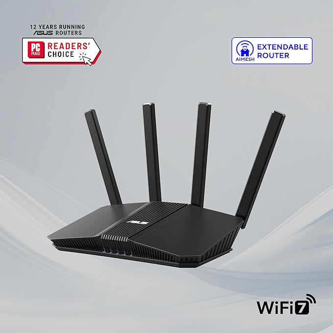 ASUS RT-BE55 Dual-Band WiFi 7 (802.11be) Smart AiMesh Extendable Router, 3600 Mbps, 2.5G Port, Up to 3 SSIDs for IoT Devices, Parental Controls & VPNs, Advanced Network Security