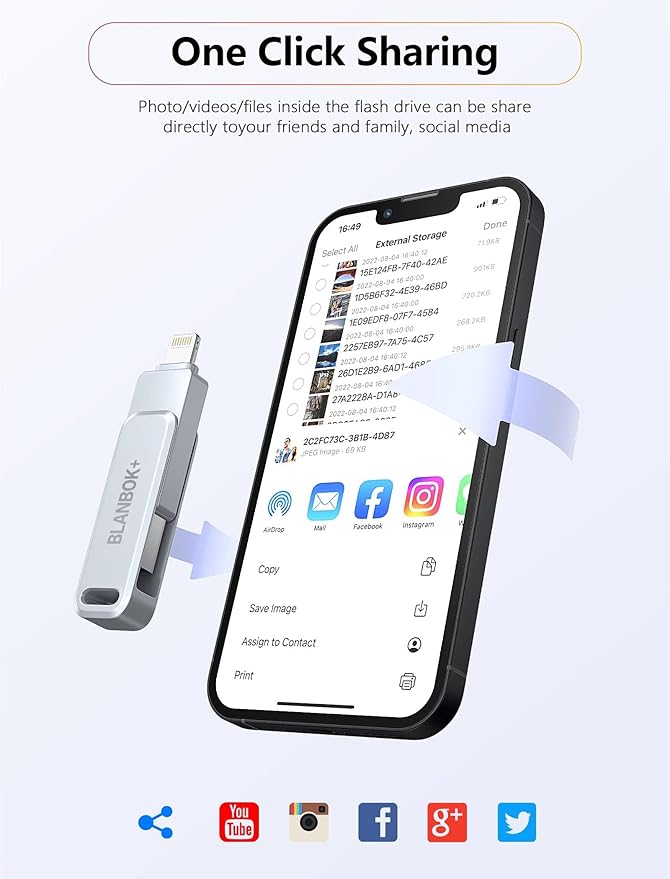 MFi Certified 512GB Flash Drive Thumb Drives USB Memory Stick High Speed Jump Drive, Portable Photo Stick External Storage iPhone Flash Drive for iPhone/iPad/Android/PC