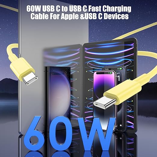 3-Pack Yellow [3.3FT+6.6FT+10FT] 60W USB C to USB C Cable, Type C Fast Charging Cable for iPhone Air 17 16e 16 15 Pro Plus Pro Max，for Galaxy S25, for iPad Pro/Air/mini, for MacBook Pro/Air and More
