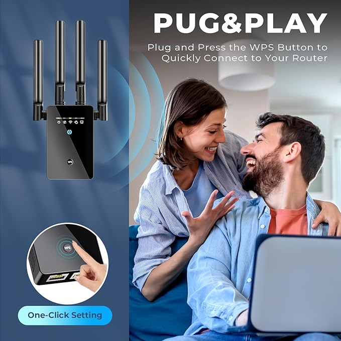 2026 Best WiFi Extender Signal Booster - 6X Faster Internet Extender WiFi Booster for Home, Long Range up to 15,588 Sq Ft, WiFi Repeater w/Ethernet Port, 1-Tap Setup, Compatible with Wireless Routers