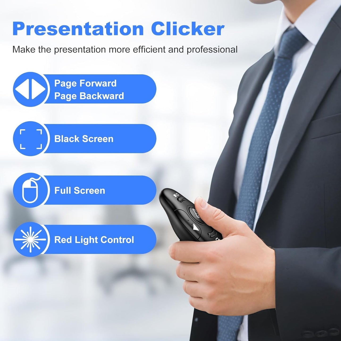 USB Type C Presentation Clicker Wireless Presenter Remote Clicker for PowerPoint Presentations with Red Pointer, PowerPoint Clicker Slide Advancer for Mac/Laptop/Computer/Class/Office