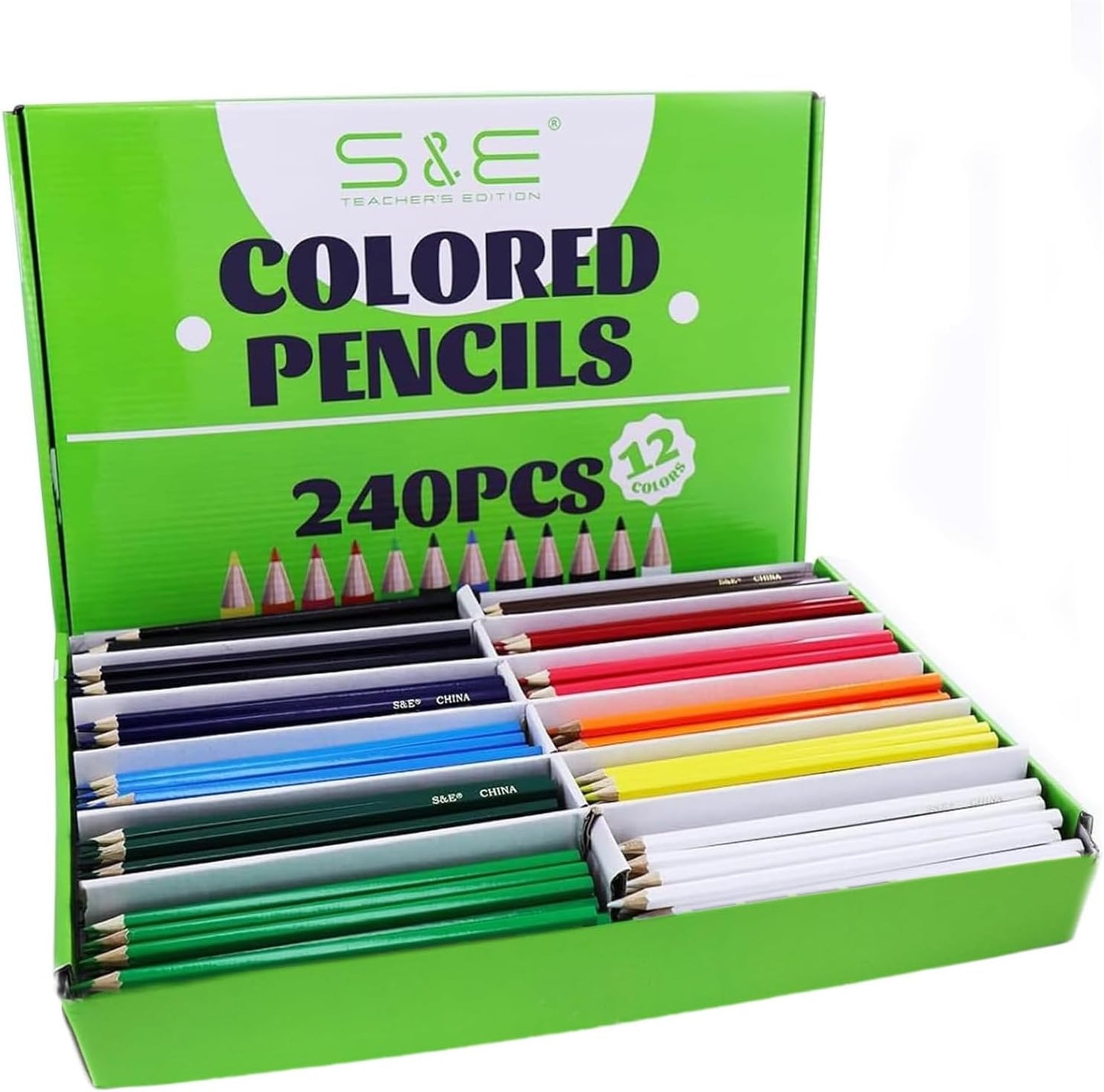 S & E TEACHER'S EDITION Colored Pencils Bulk 12 Assorted Colors Coloring Pencils Set for Kids Adults Drawing for Sketch, Back to school, Woodcase Lead Pencils Arts 240 Count