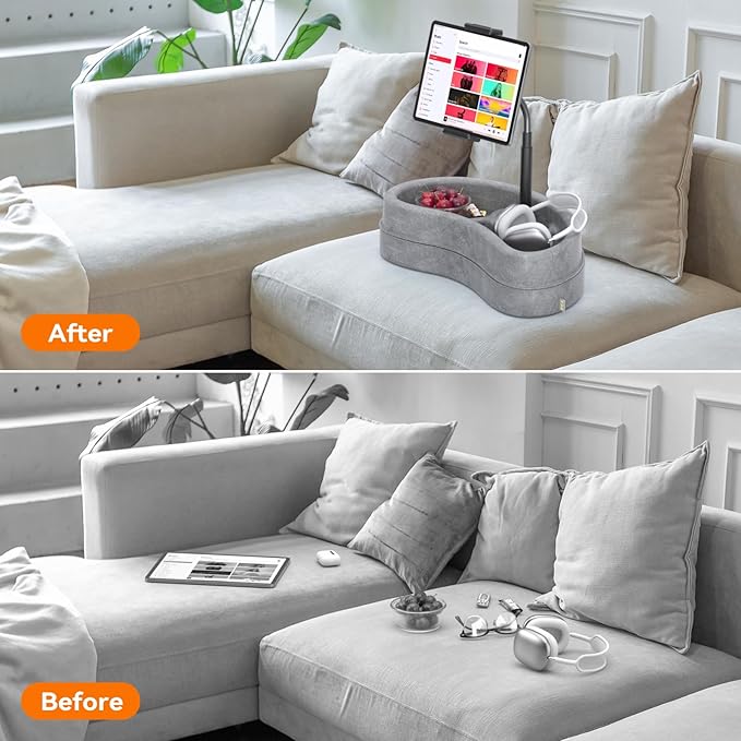 KDD Tablet Pillow Stand with Storage Tray - Adjustable iPad Holder for Lap, Bed and Desk - 360° Rotating Gooseneck Phone Stand Compatible with iPad Pro 12.9, 10.5, 9.7, Air Mini, Phone, E-Reader