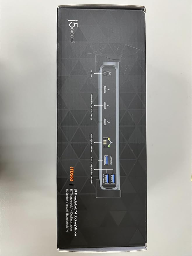 j5create 8K Thunderbolt 4 Docking Station with Max 96W Charging, Single 8K60 or Dual 4K60 Display, Thunderbolt 4 40Gbps, USB 10Gbps, Gigabit Ethernet, SD 4.0, Audio Combo (JTD562)