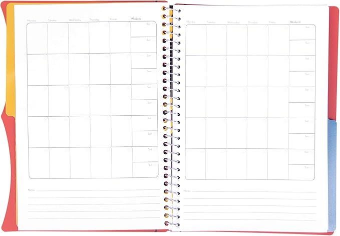 Mintra Office Durable PREMIUM Spiral Notebook, ((Red, 2 Subject (6in x 9.5in)), Wire, Fabric Covered Coils, No Snags, Removable Adjustable Pocket Dividers, Ruler, Organization, Customizable