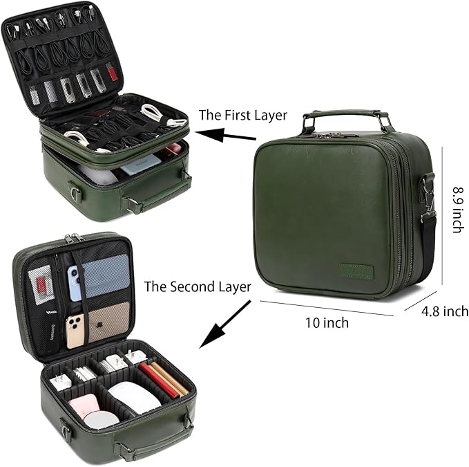 KYALOU Electronics Travel Organizer, Large Electronic Accessories Cable Case with Adjustable Dividers, Waterproof Tech Storage Bag Gifts with Double Layers for Cord, Charger, Power Bank - Olive Green