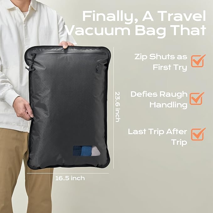 Essential Vacuum Bags for Travel Luggage with Electric Pump, Reusable Compression Bags for Checked Suitcases, Vacuum Seal Spacesaver for Cloth Packing(2Medium+Pump)